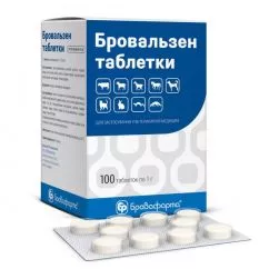 Таблетки Бровафарма Бровальзен антигельмінтик при ураженні тварин цестодами нематодами трематодами таблетки 100 х 1 г (4820012503100)