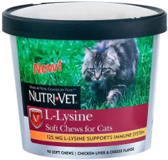 Nutri-Vet L-Lysine (Нутри-Вет L-Лизин) витамины для иммунитета котов, жевательные таблетки, 90 табл