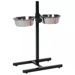 Миски Flamingo H-Stand With Dishes для собак на штативі, нержавіюча сталь, 2х2,5л, h 60 см (1030082)