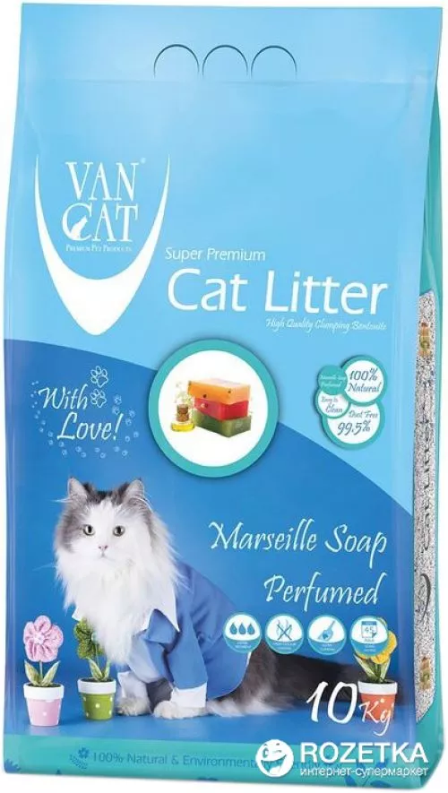 Наповнювач для котячого туалету Van Cat Super Premium Quality Marseille Soap Бентонітовий грудкувальний 10 кг (11.8 л) (8699245857412/8699245856095/86992458578. - фото №2