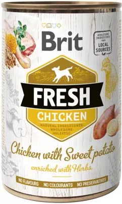 Влажный корм для собак Brit Fresh с курицей и бататом 400 г (8595602533893)