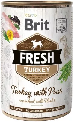 Вологий корм для собак Brit Fresh з індичкою та горошком 400 г (8595602533879)