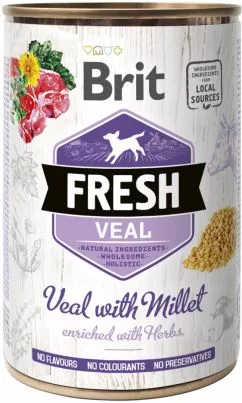 Вологий корм для собак Brit Fresh з телятиною та пшоном 400 г (8595602533916)