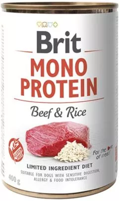 Вологий корм для собак Brit Mono Protein з яловичиною та рисом 400 г (8595602529735)