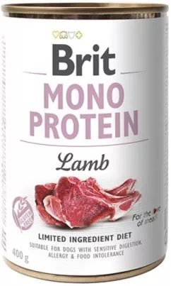 Вологий корм для собак Brit Mono Protein з ягням 400 г (8595602555369)