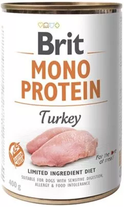 Вологий корм для собак Brit Mono Protein з індичкою 400 г (8595602529780)