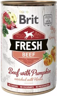 Вологий корм для собак Brit Fresh з яловичиною та гарбузом 400 г (8595602533886)