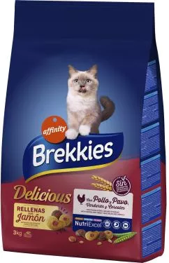 Сухий корм для котів і кішок Brekkies Cat Delice Meat для дорослих котів з куркою 3 кг (8410650221328)