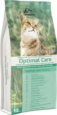 Сухой корм для взрослых кошек 1-7 лет Carpathian Pet Food Optimal Care с курицей и морским окунем 1.5 кг (4820111140961)