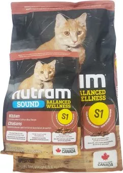 Сухий корм для кошенят Nutram S1 Sound Balanced Wellness Kitten зі смаком курки та лосося 5.4 кг + 1.13 кг (2000981006082)