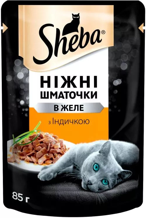 Упаковка вологого корма для кошек Sheba з індичкою в желе 85 г 24 шт (4770608258870) - фото №3