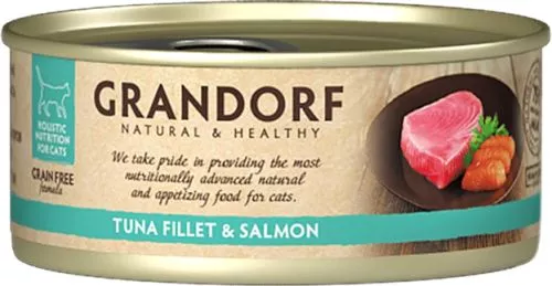 Упаковка вологого корму для котів Grandorf Філе тунця з м'ясом лосося 6 шт по 70 г (5407007850310) - фото №2