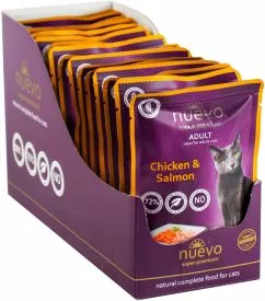 Упаковка влажного корма для кошек Nuevo Adult с курицей и лососем 85 г х 16 шт (4250231599019)