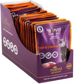 Упаковка влажного корма для кошек Nuevo Adult с говядиной и курицей 85 г х 16 шт (4250231598999)
