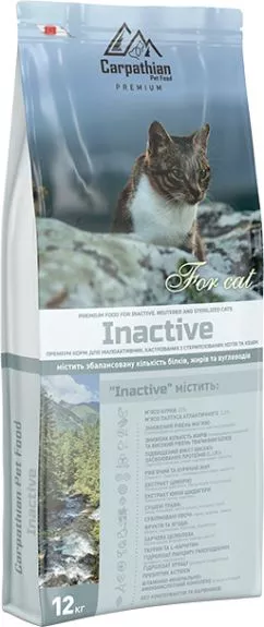 Carpathian Pet Food Inactive з куркою та атлантичним палтусом 12 кг сухий корм для котів