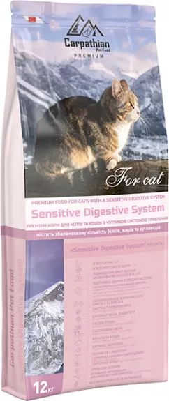 Сухий корм для кішок з чутливою системою травлення від 1 року Carpathian Pet Food Sensitive Digestive System з куркою і морським окунем 12 кг (4820111140800)
