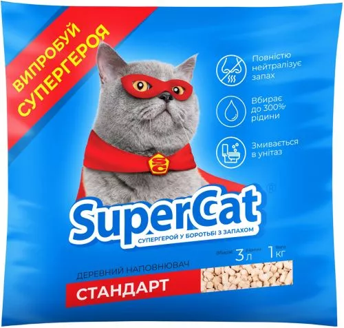 Упаковка наполнителя для кошачьего туалета SuperCat Стандарт Деревянный впитывающий 1 кг 8 шт (8х1.7 л) (14823089304257) - фото №2