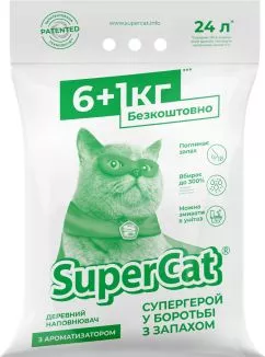 Наповнювач для котячого туалету Super Cat з ароматизатором деревний усмоктувальний 6 + 1 кг  (3552) (4823089324548)