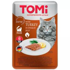 Вологий корм консерви для котів TOMi TURKEY in spinach jelly індичка у шпинатному желі 100 г (490877)