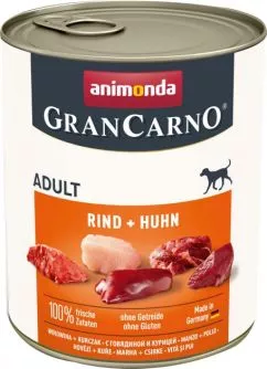 Вологий корм Animonda GranCarno Adult Beef + Chicken з яловичиною та куркою для собак 800 г (4017721827416)