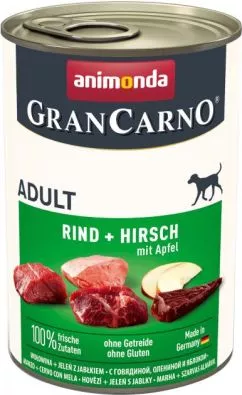 Вологий корм Animonda Gran Carno Adult Beef + Deer with Apple з яловичиною, олениною та яблуком для собак 400 г (4017721827539)
