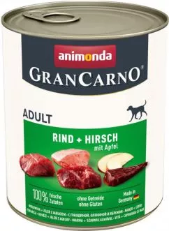 Вологий корм Animonda Gran Carno Adult Beef + Deer with Apple з яловичиною олениною та яблуком для собак 800 г (4017721827645)