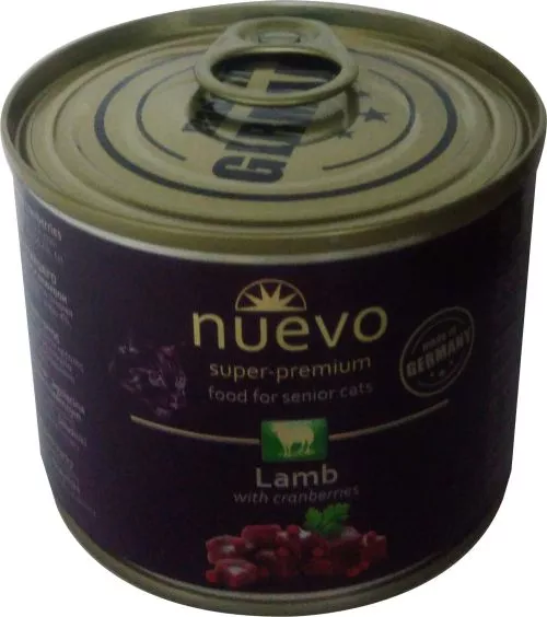 Упаковка консерв для дорослих кішок Nuevo SENIOR з ягням і журавлиною 6 шт по 200 г (4250231595721) - фото №2