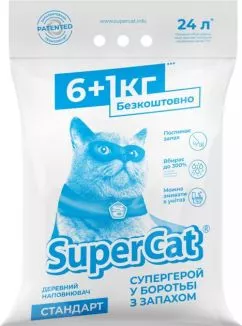 Наполнитель для кошачьего туалета SuperCat Стандарт Деревянный всасывающий 6+1 кг (12 л) (5995) (4820152564382)