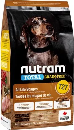 Nutram T27 2 kg беззерновий MINI зі смаком курки та індички сухий корм для собак