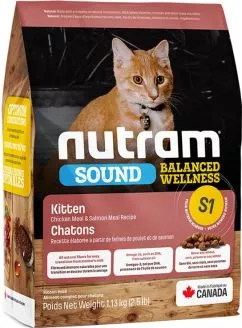 Nutram S1 Sound Balanced Wellness Kitten со вкусом курицы и лосося 1.13 кг сухой корм для котов