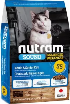 Nutram S5 Sound Balanced Wellness Natural Adult & Senior Cat со вкусом курицы и лосося 5.4 кг сухой 