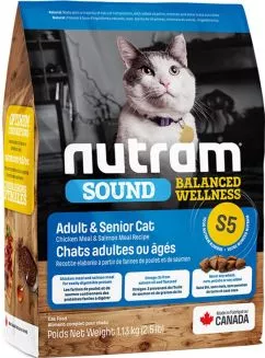 Nutram S5 Sound Balanced Wellness Natural Adult & Senior Cat со вкусом курицы и лосося 1.13 кг сухой