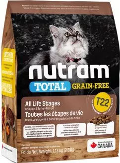 Сухой корм для взрослых кошек Nutram T22 Turkey & Chiken Cat со вкусом курицы и индейки 1.13 кг (067714102819)