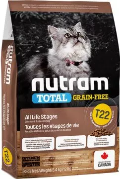 Сухой корм для взрослых кошек Nutram T22 Turkey & Chiken Cat со вкусом курицы и индейки 5.4 кг (067714102826)