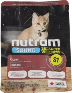Nutram S1 Sound Balanced Wellness Kitten со вкусом курицы и лосося 340 г сухой корм для котят