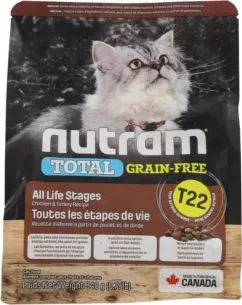Сухий корм для дорослих котів Nutram T22 Turkey & Chiken Cat зі смаком курки та індички 340 г (067714980059)