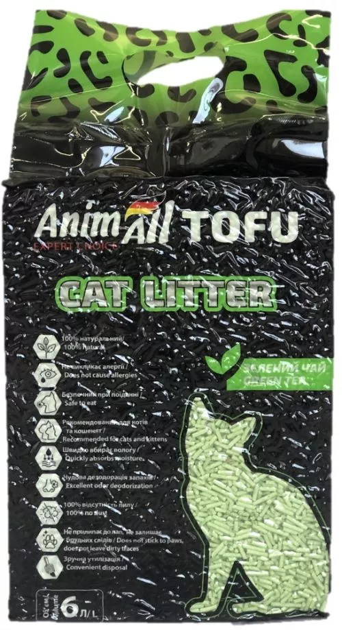 Наповнювач для котячого туалету AnimAll Тофу з ароматом зеленого чаю Соєвий грудкувальний 2.6 кг (6 л) (2000981103897/4820224500355) - фото №3
