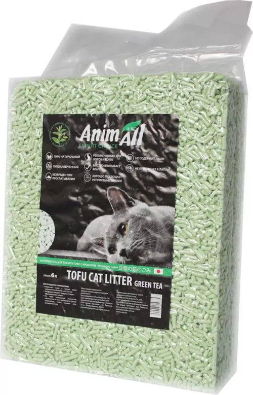 Наповнювач для котячого туалету AnimAll Тофу з ароматом зеленого чаю Соєвий грудкувальний 2.6 кг (6 л) (2000981103897/4820224500355) - фото №2