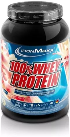 Протеїн IronMaxx 100% Whey Protein 900 г — Полуниця — ваніль (4260426836058)