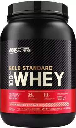 Сироватковий протеїн Optimum Nutrition Whey Gold 907 г зі смаком полуниці та крему (748927062038)