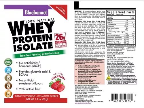 Ізолят сироваткового білка Смак Полуниці Whey Protein Isolate Bluebonnet Nutrition 8 пакетиків (743715015753) - фото №2