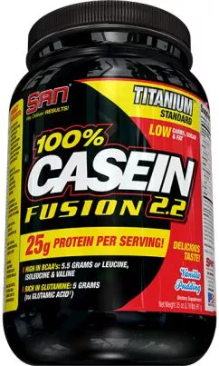 Казеїн SAN 100% Casein Fusion 2.2 зі смаком ванільного пудингу 991 г (672898530602)