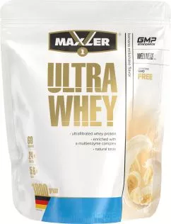 Сывороточный протеин Maxler Ultra Whey 1800 г в пакете со вкусом бананового молочного коктейля (4260122321315)
