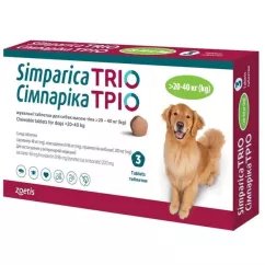 Zoetis Симпарика Трио для собак 20 - 40 кг таблетки против блох и клещей 3 шт