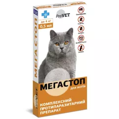 Краплі ProVET Мега Стоп на холку для котів до 4 кг (від зовнішніх і внутрішніх паразитів) (PR020073)