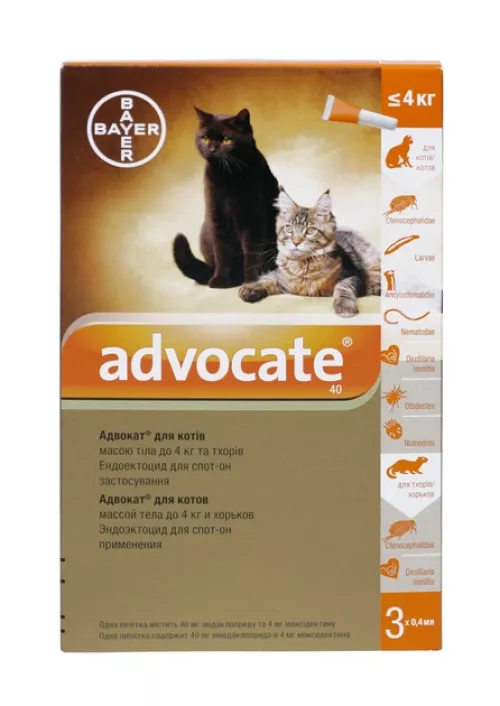 Капли Bayer Advocate для кошек и хорьков (от внешних и внутренних паразитов) (91031) - фото №2