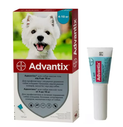 Bayer Адвантикс 4 - 10 кг Краплі на холку для собак від зовнішніх паразитів 4 піпетки - фото №2