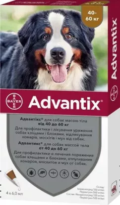 Bayer Адвантикс 40 - 60 кг Краплі на холку для собак від зовнішніх паразитів 4 піпетки