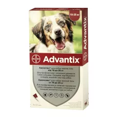 Bayer Адвантикс 10 - 25 кг Капли на холку для собак от внешних паразитов 4 пипетки