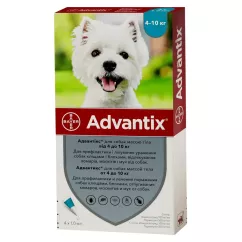 Bayer Адвантикс 4 - 10 кг Краплі на холку для собак від зовнішніх паразитів 4 піпетки
